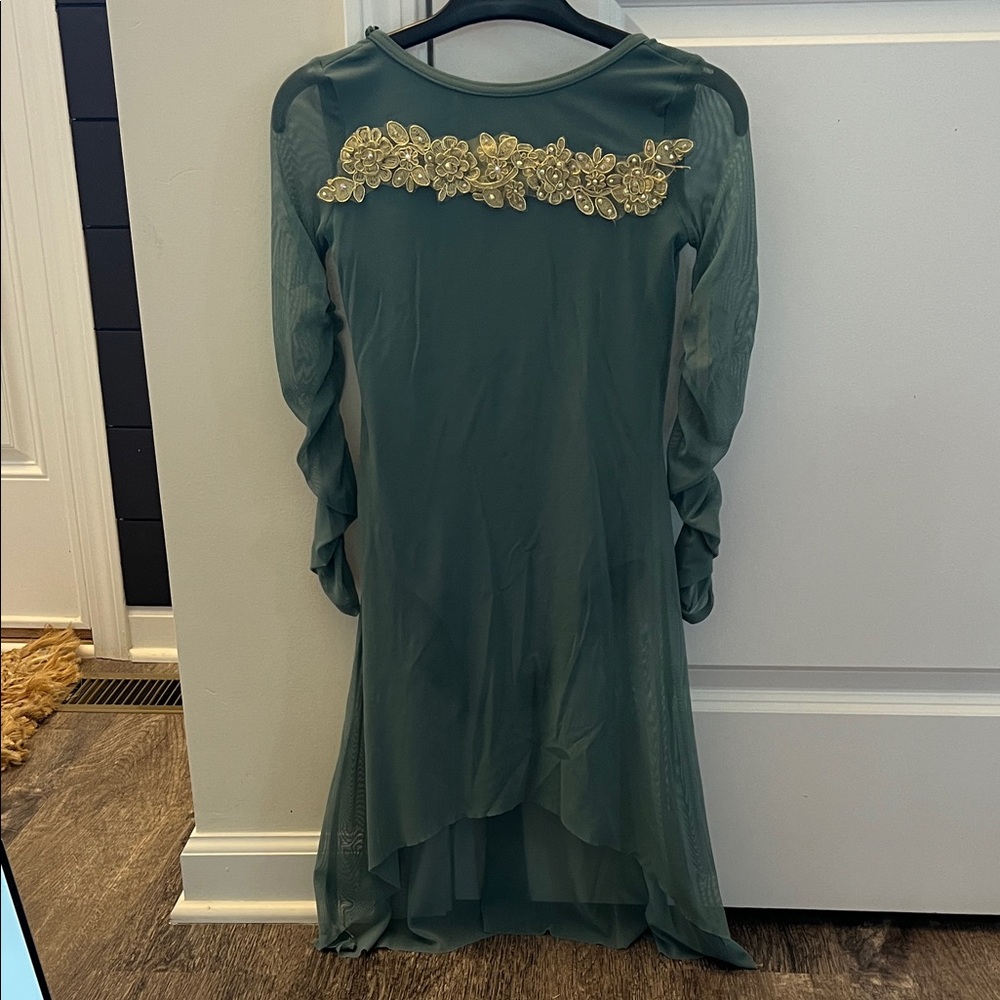 Elegant Sage Leotard with Gold Embellishment